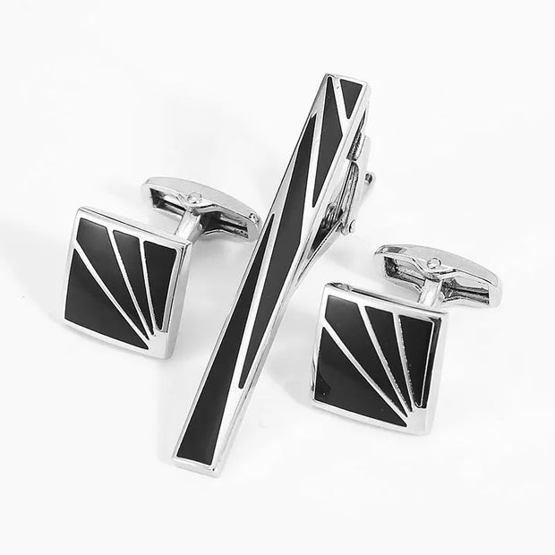 Business Fashion Men's Suit Cuff Tie Accessories Black Three Piece Set Cufflinks Tie Clip Set Gift - Memoriex 