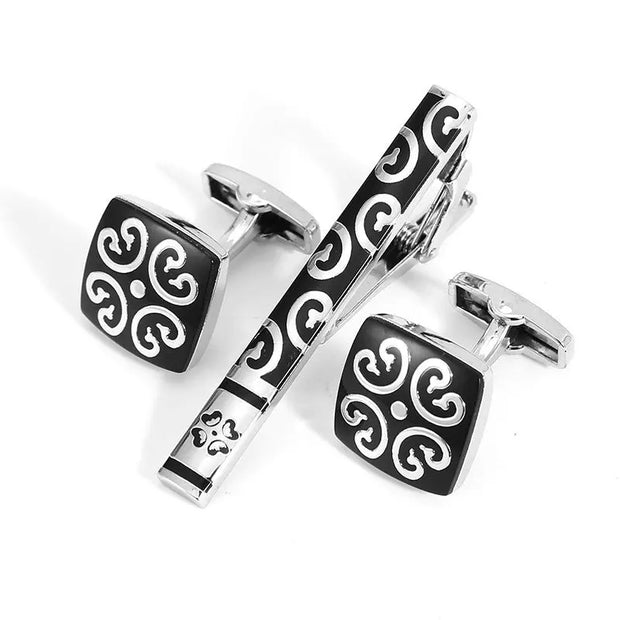 Business Fashion Men's Suit Cuff Tie Accessories Black Three Piece Set Cufflinks Tie Clip Set Gift - Memoriex 