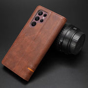 Business Pure Color Phone Flip Card Slot Holder Leather Case - Memoriex 