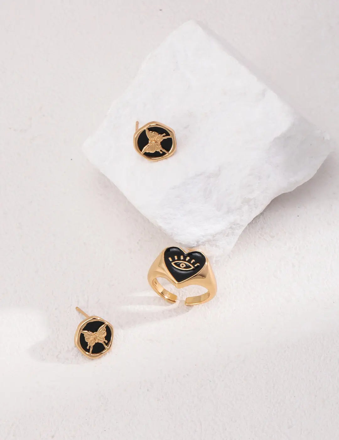 Butterfly Print Black Onyx Stone Stud-2