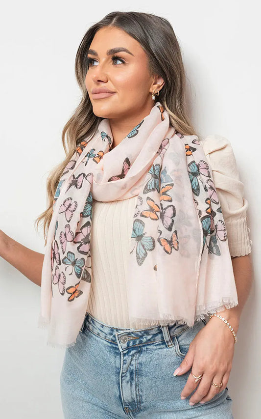 Butterfly Print Maxi Scarf - Memoriex 