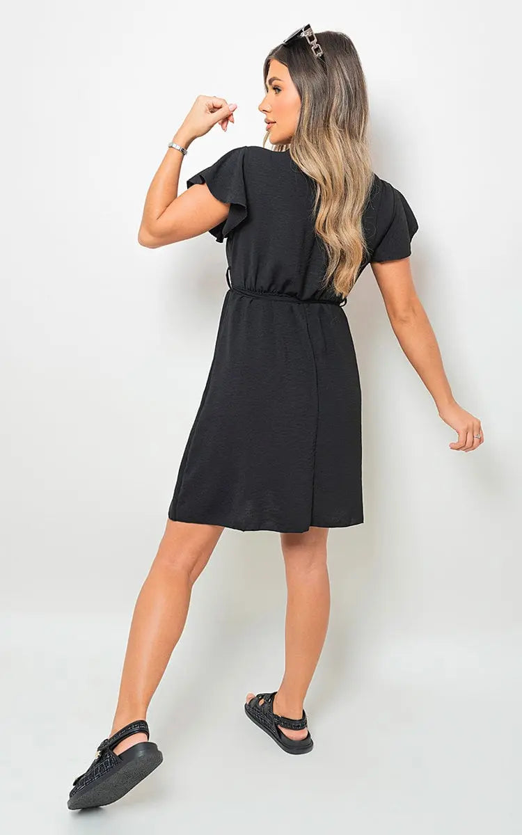 Butterfly Sleeve Belted Wrap Mini Dress-19