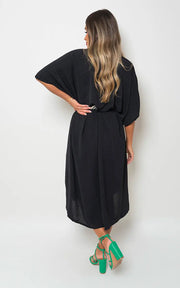 Button Down Collared Midi Dress with Two Front Pockets-12
