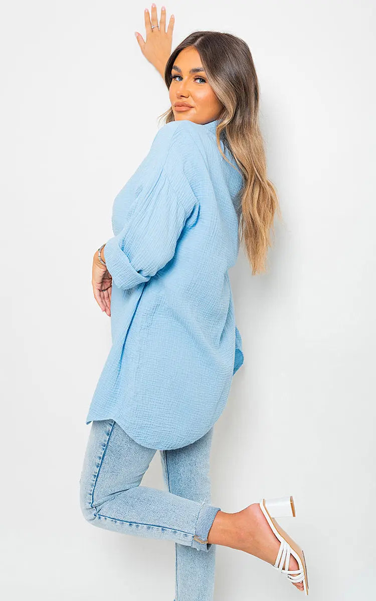 Button Down Long Sleeve Oversized Shirt-10