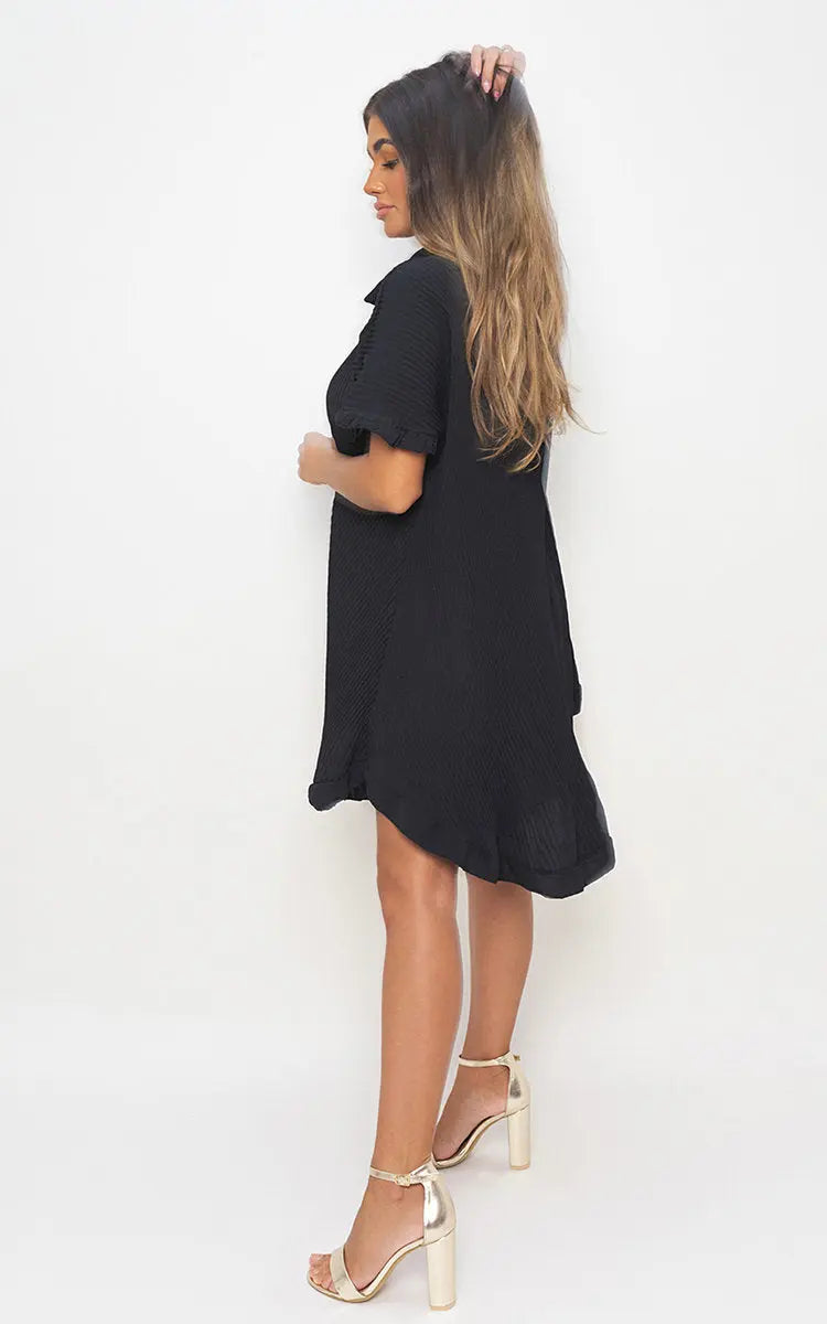 Button Down Oversized Ruffle Short Sleeve Mini Dress-10