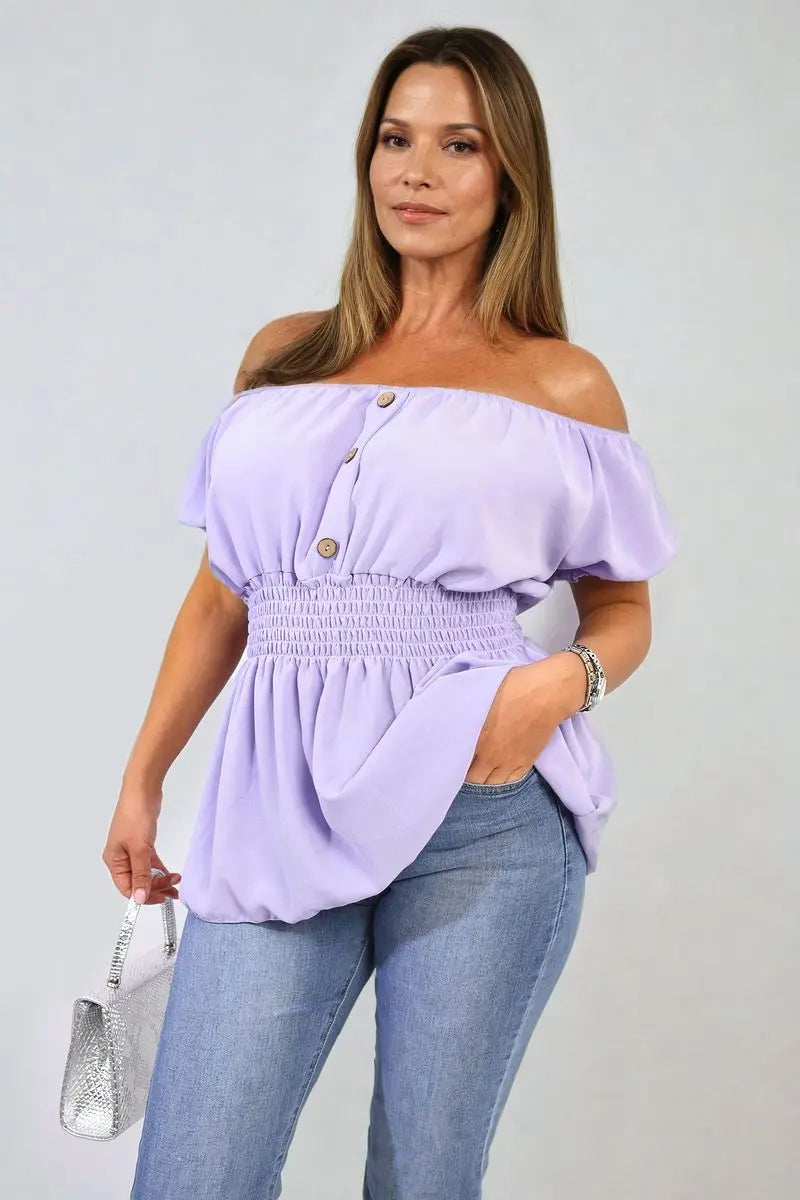 Button Front Cinched Waist Top-13