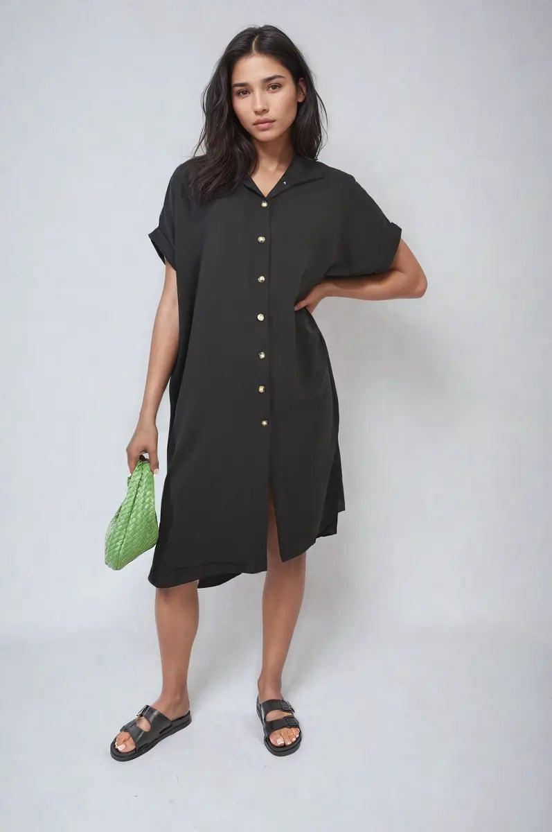 Button Front Shirt Dress - Memoriex 