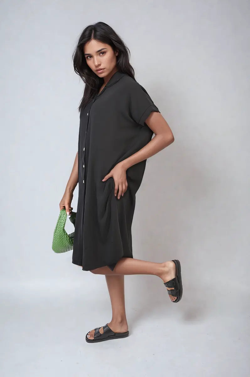 Button Front Shirt Dress - Memoriex 