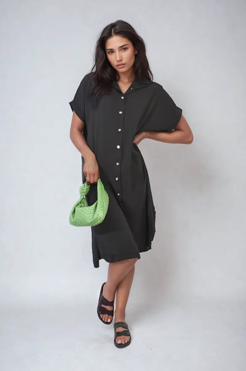 Button Front Shirt Dress - Memoriex 