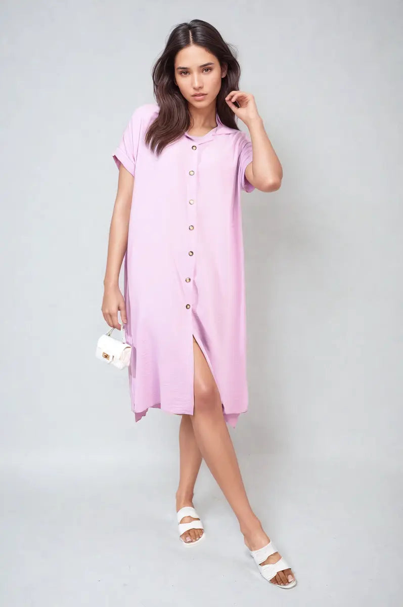 Button Front Shirt Dress - Memoriex 