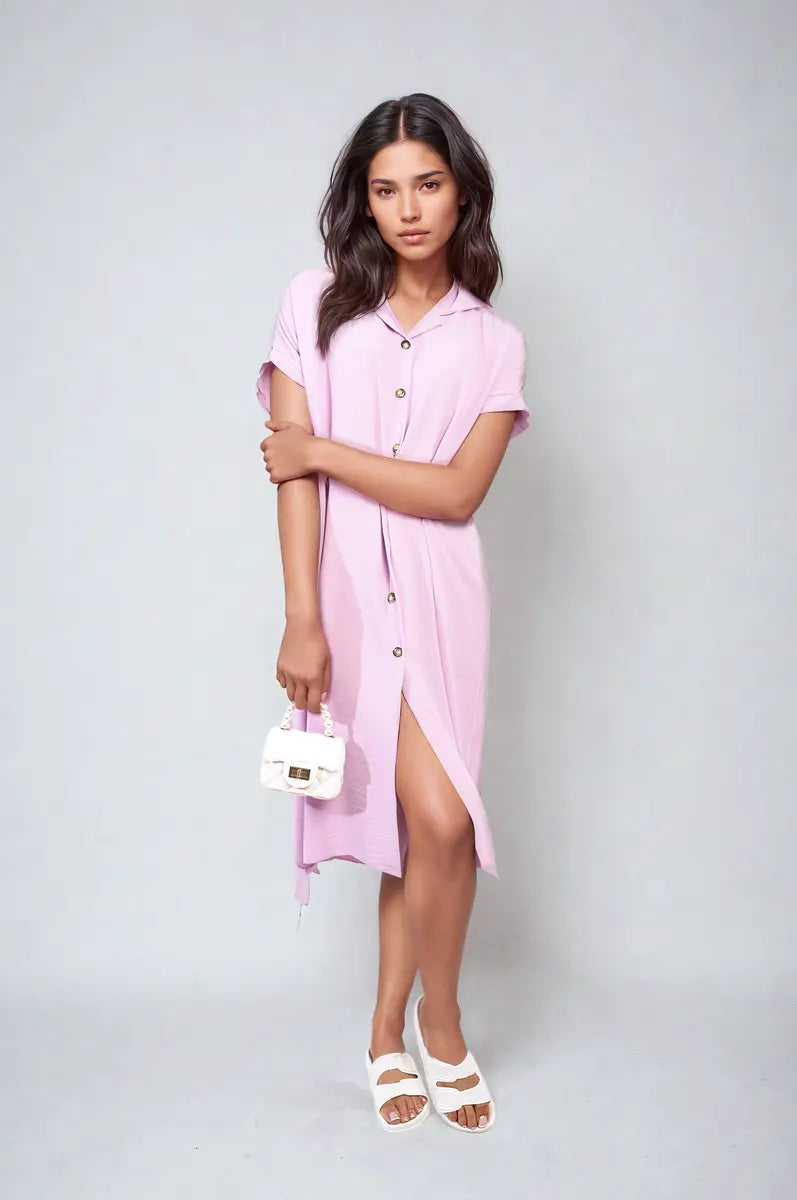 Button Front Shirt Dress - Memoriex 