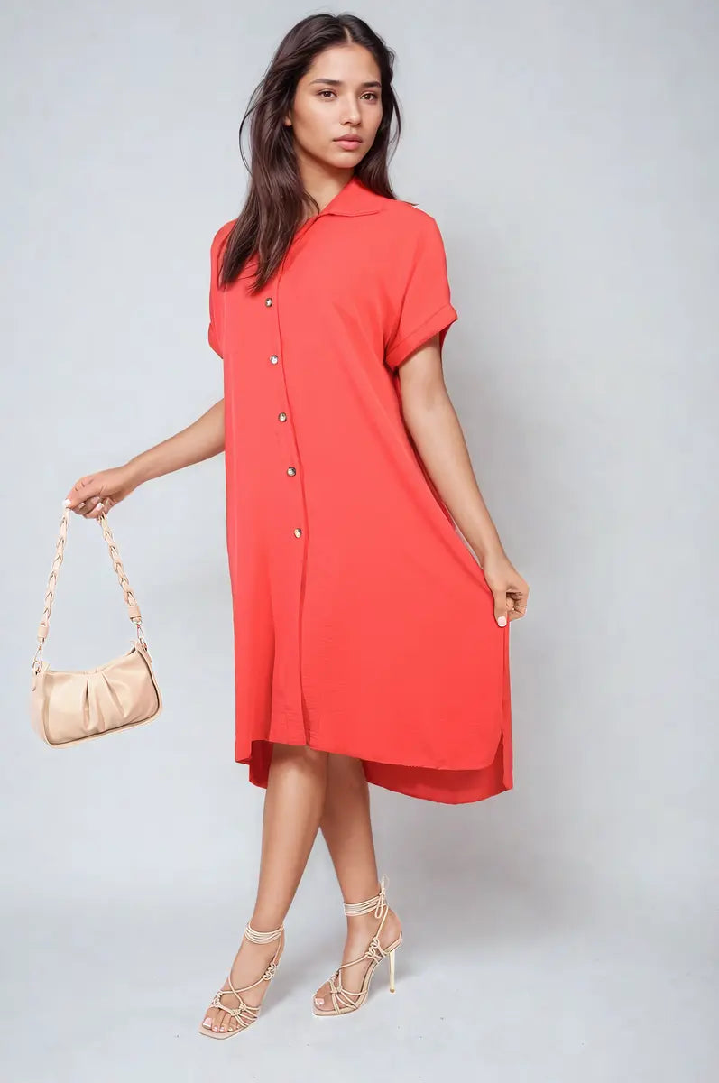 Button Front Shirt Dress - Memoriex 