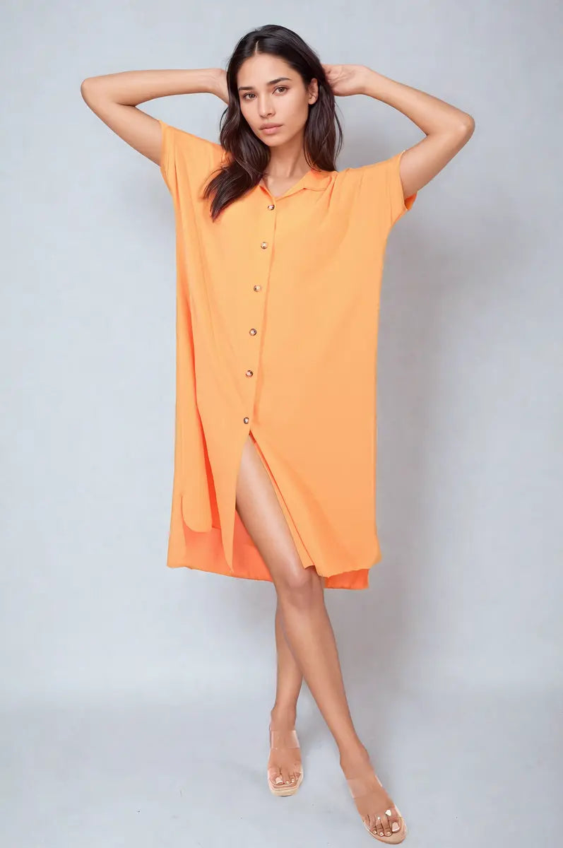 Button Front Shirt Dress - Memoriex 