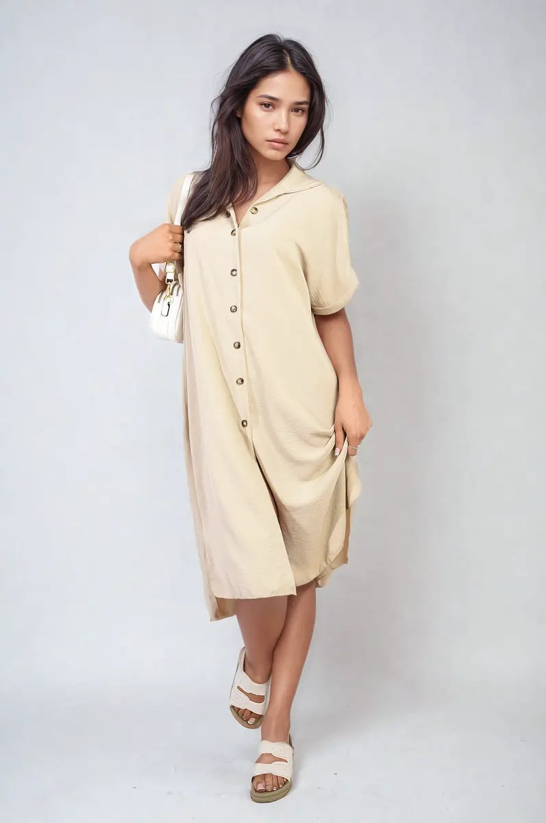 Button Front Shirt Dress - Memoriex 