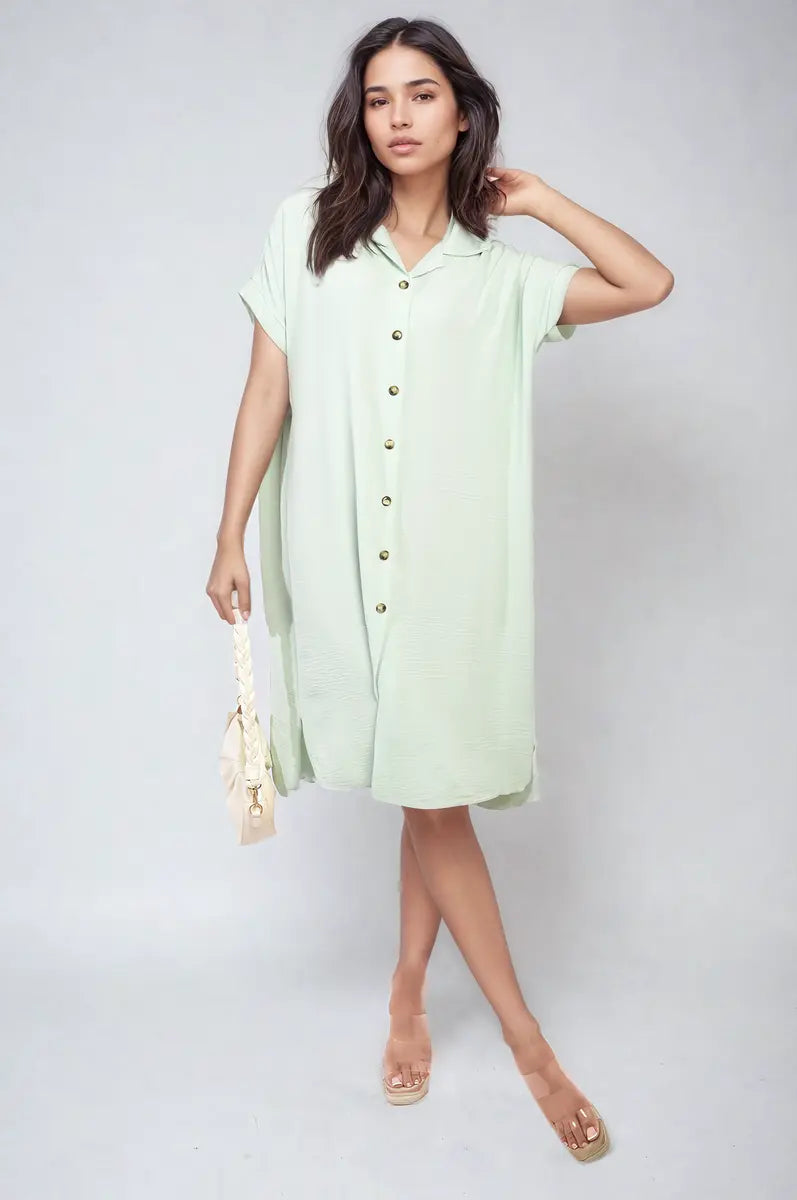 Button Front Shirt Dress - Memoriex 