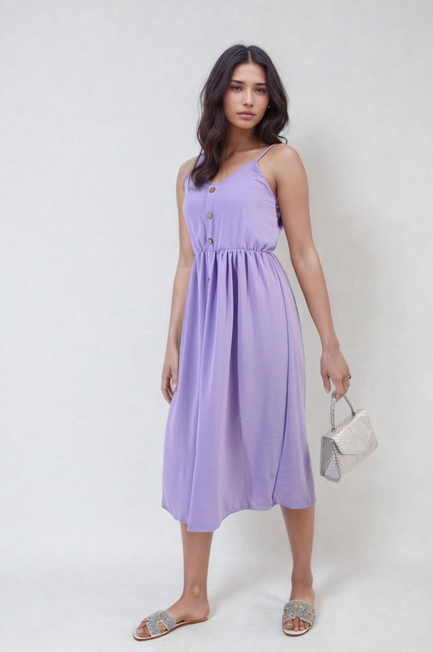 Button Front Strappy Midi Dress - Memoriex 