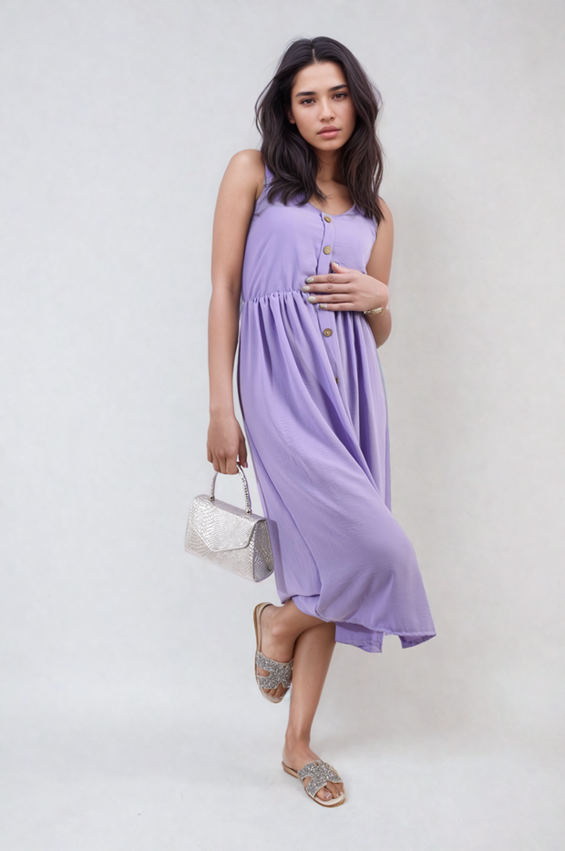 Button Front Strappy Midi Dress - Memoriex 