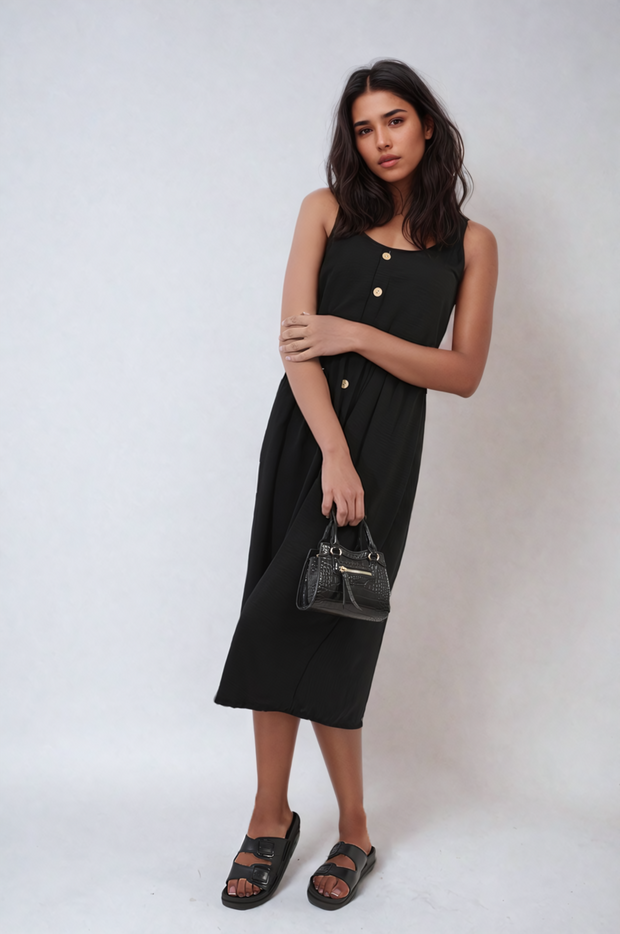 Button Front Strappy Midi Dress - Memoriex 
