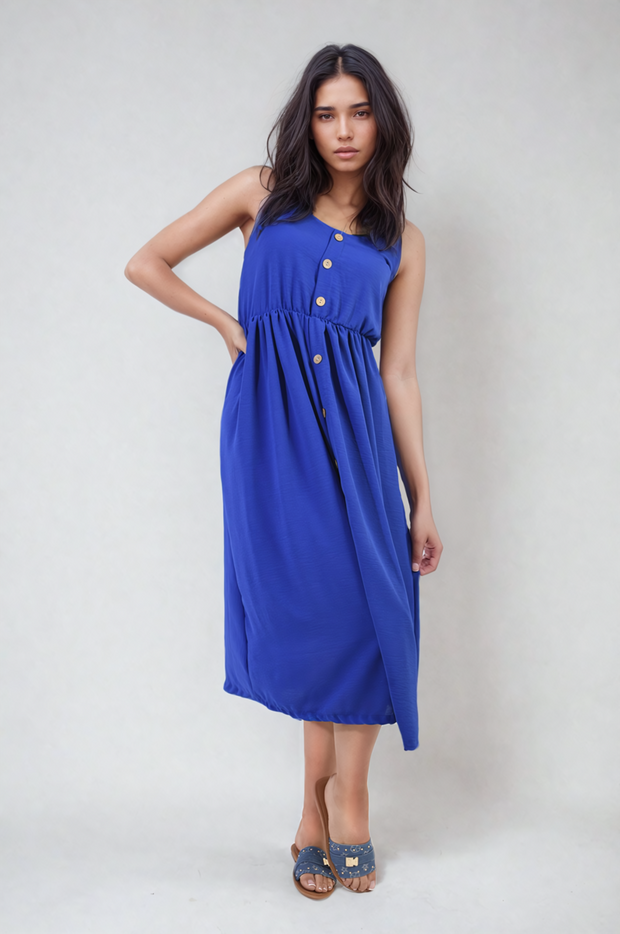 Button Front Strappy Midi Dress - Memoriex 