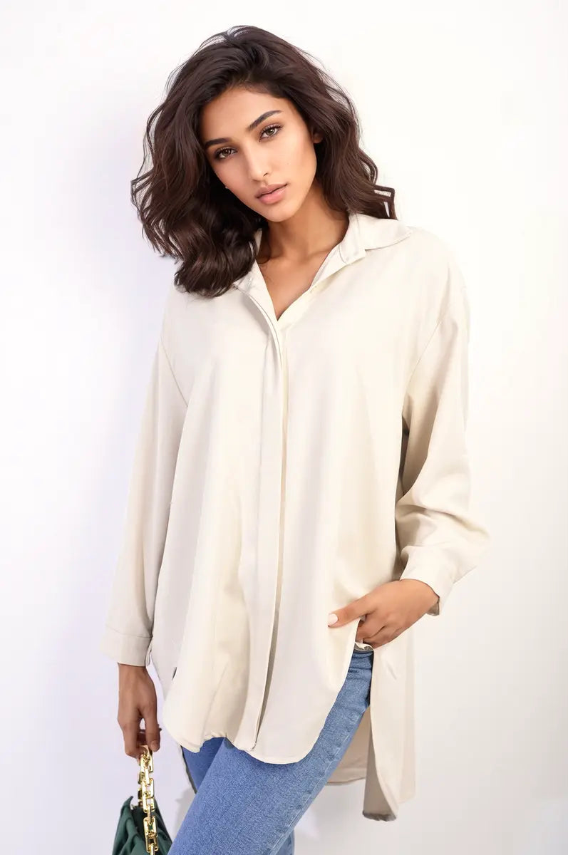 Button Up Oversized Long Back Shirt Dress-3