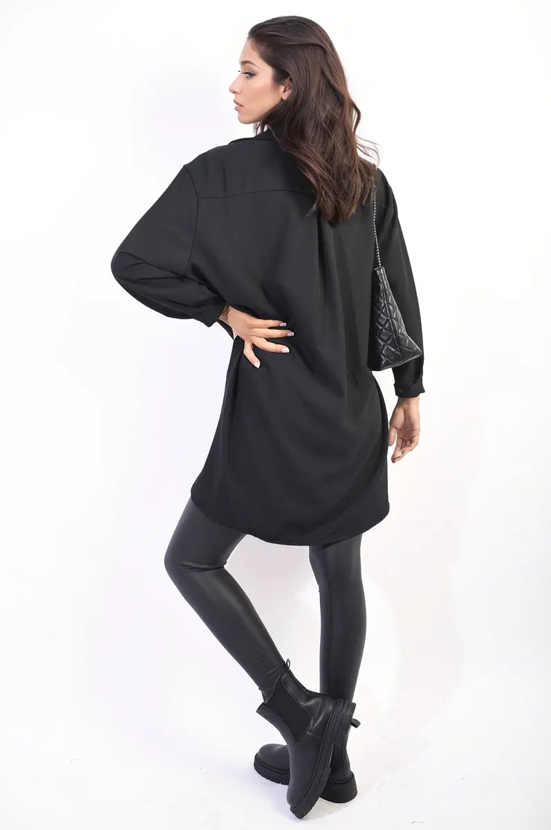 Button Up Oversized Long Back Shirt Dress-9