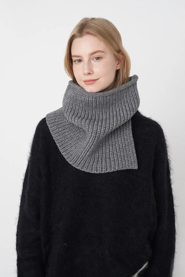 Slit-Pull Ribbed Knit Scarf — Asymmetric Collar Scarf That Stays Put