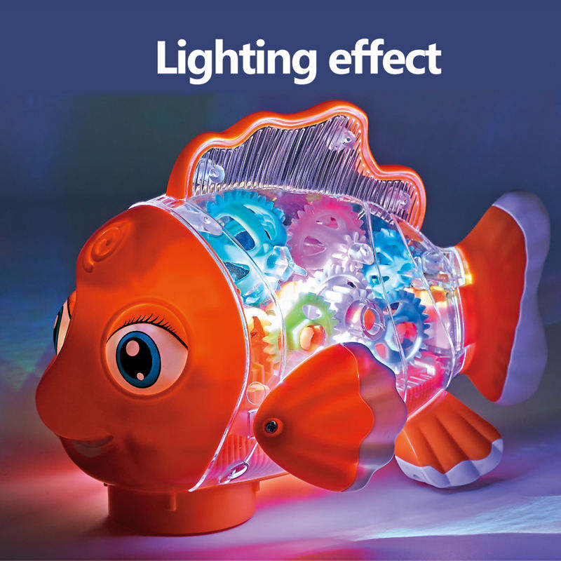 Electrical Universal Driving Walking Animal Toy Plastic Rotating Transparent Pinion Gear Fish with Dazzling Flash Light Music - Memoriex 