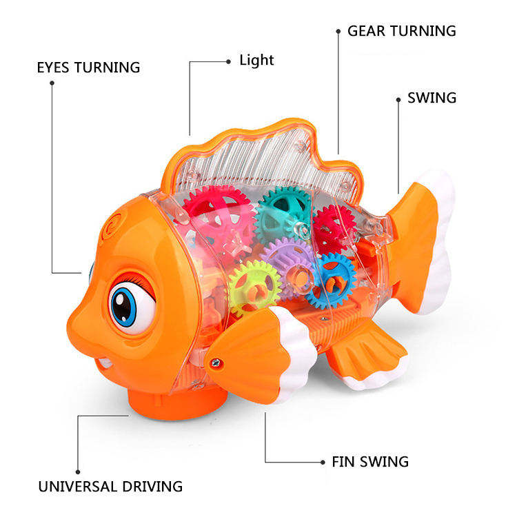 Electrical Universal Driving Walking Animal Toy Plastic Rotating Transparent Pinion Gear Fish with Dazzling Flash Light Music - Memoriex 