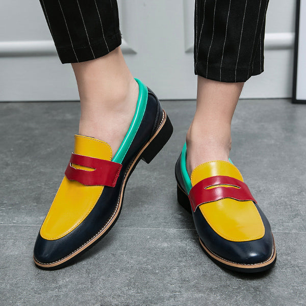 Men’s Large-Size Colour-Block Penny Loafers