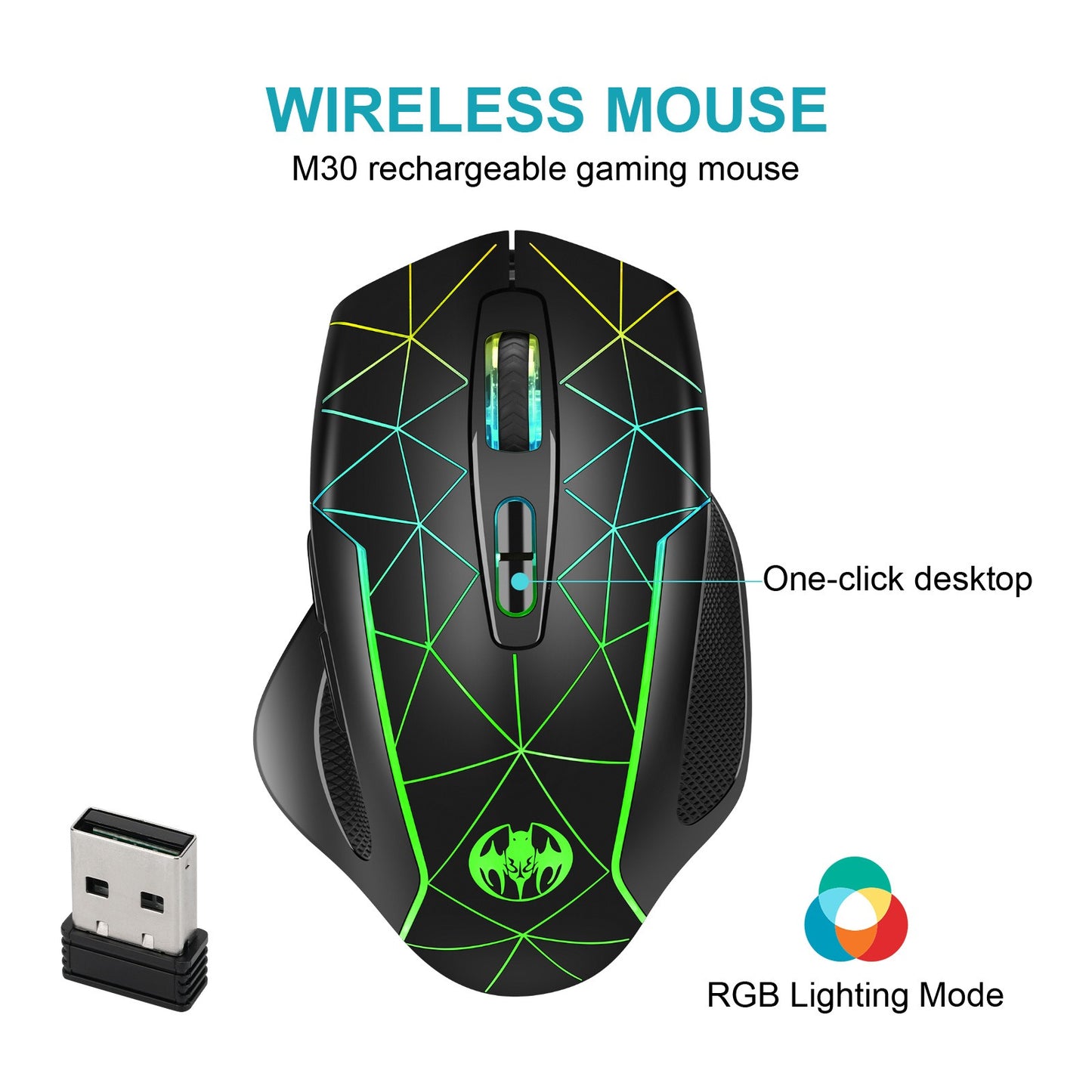 Wireless charging illuminated gaming mouse with anti sleep function automatic cursor movement to prevent computer screen lock