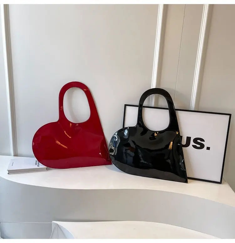 Creative Lacquer Skin Love Shape Shoulder Bag Punk Underarm Bag Women's Handheld PU Photo Bag - Memoriex 