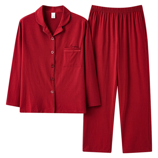 Matching Red Couples Cotton Pyjama Set, His and Hers Long Sleeve Christmas Pyjamas, Burgundy and Red