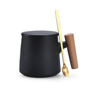 Creative Gift Personalized Ceramic Coffee Mug With Lid Spoon Rough Pottery Cup Lettering Couple Water Cup Logo - Memoriex