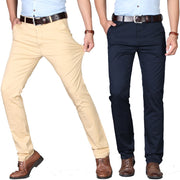 Men's casual pants fashionable stretch cotton slim fit straight leg long pants thin men's pants - Memoriex