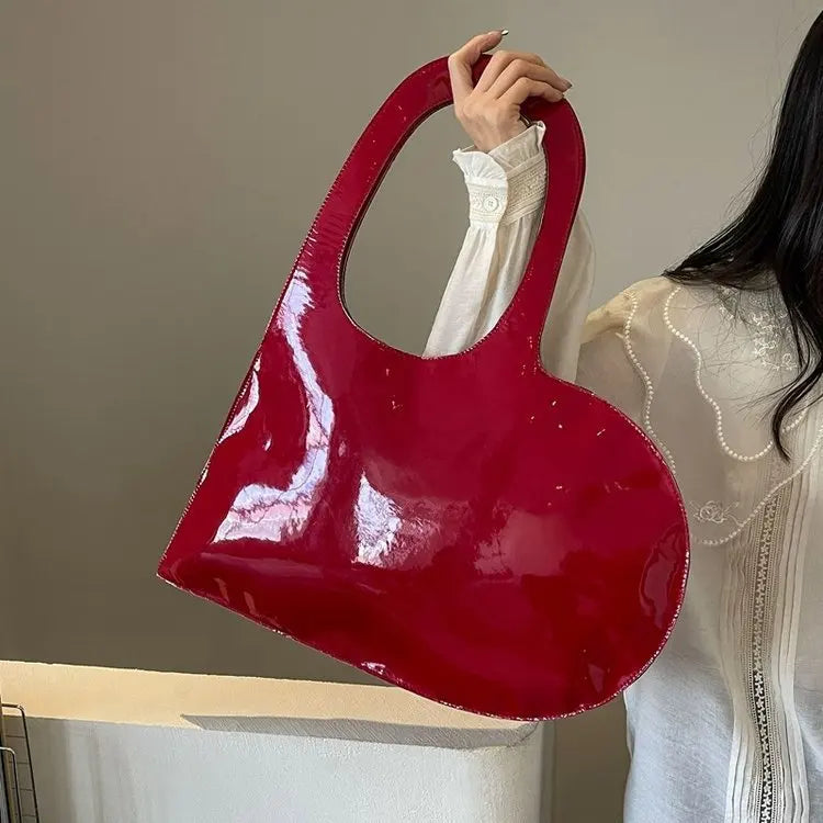 Creative Lacquer Skin Love Shape Shoulder Bag Punk Underarm Bag Women's Handheld PU Photo Bag - Memoriex 