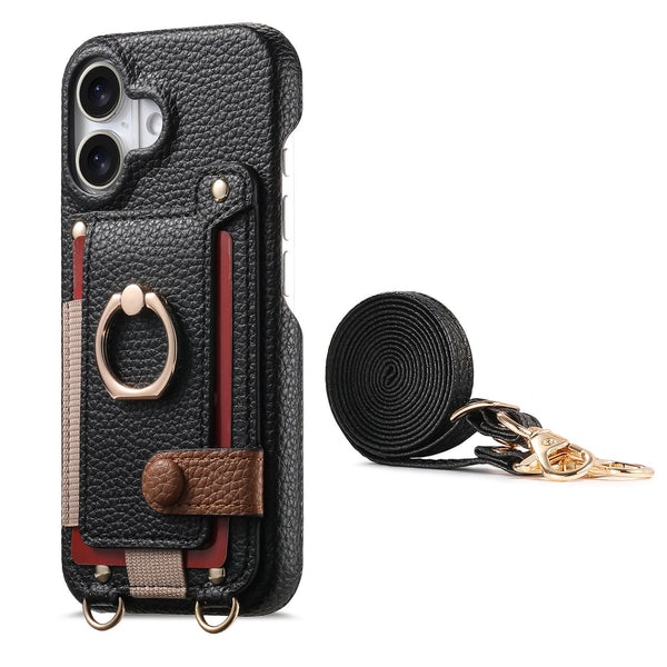 Leather iPhone Case with Card Slot & Crossbody Strap | Fits iPhone 16 Pro Max & iPhone 17 Pro
