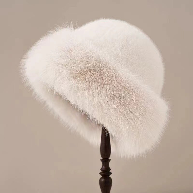 New Mongolian hat with thickened insulation, faux fur fashion basin hat, faux mink fur women's fisherman hat