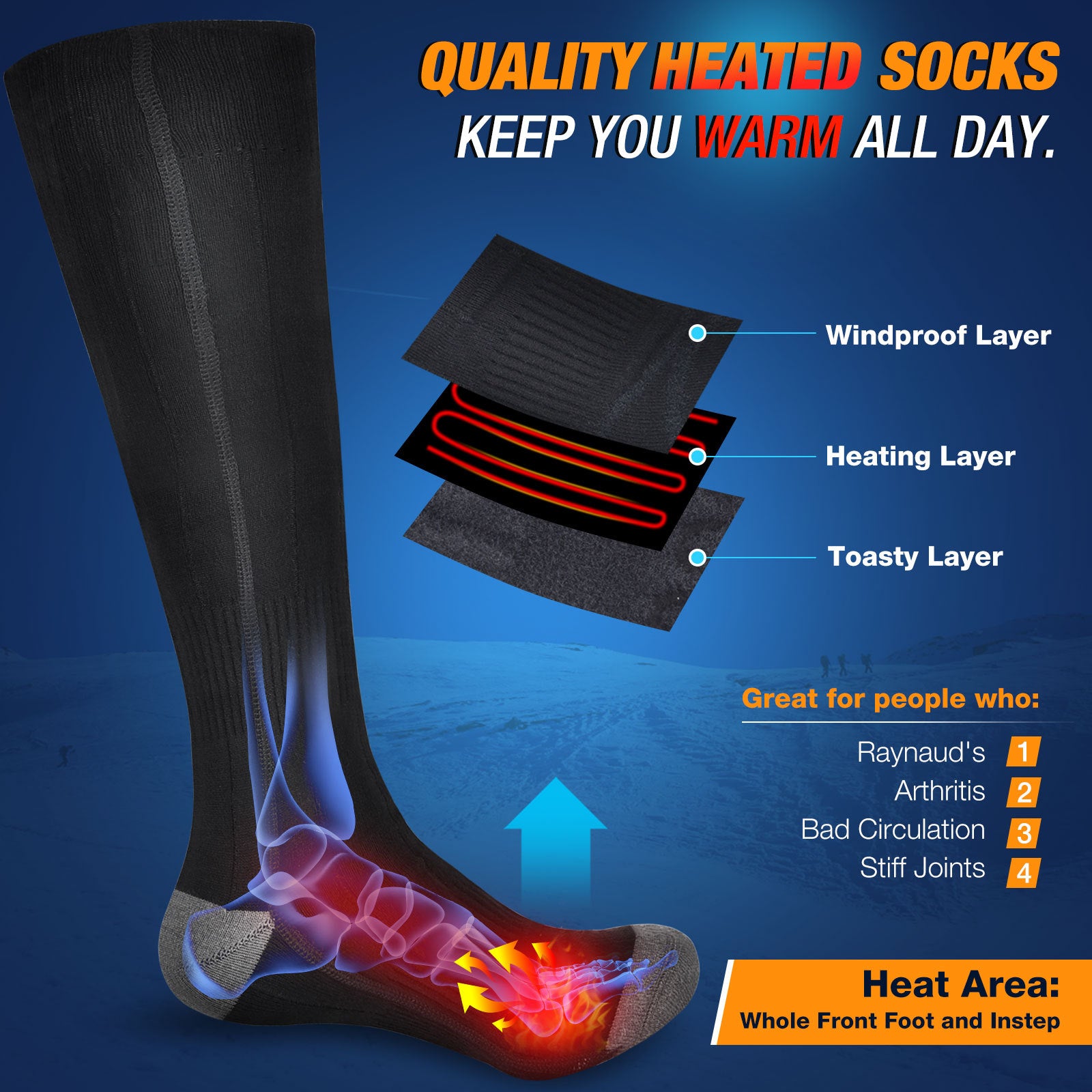 Hot socks with 3-speed electric heating, USB for men and women's foot warmers, winter electric heating and warm socks - Memoriex 