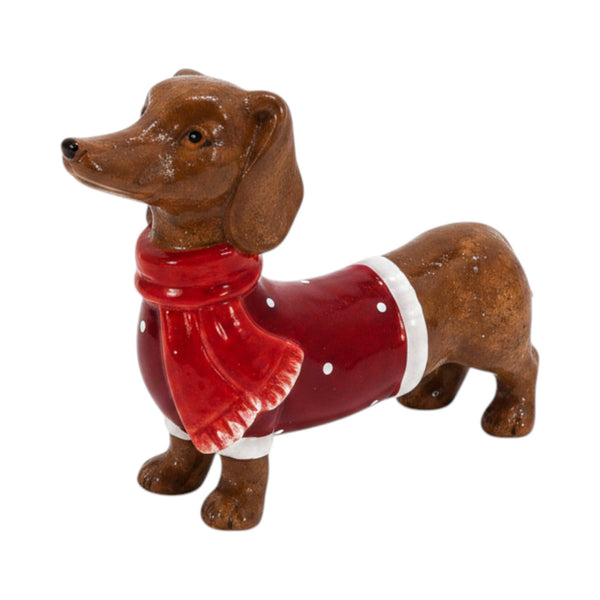 Ceramic Sausage Dog with Christmas Sweater and Scarf Large-0