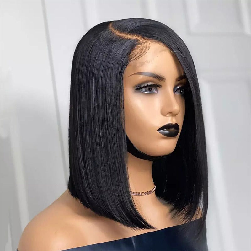 Bob lace wig female oriented front lace wig black short straight hair synthetic headband - Memoriex 