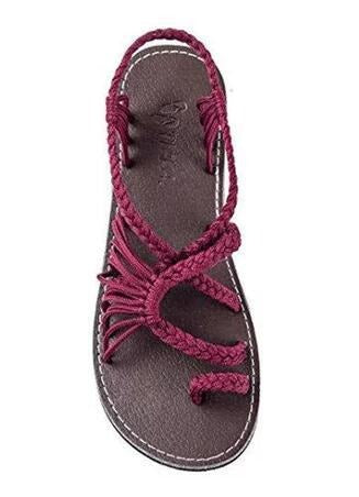 Woven sandals women's flat toe sandals - Memoriex 