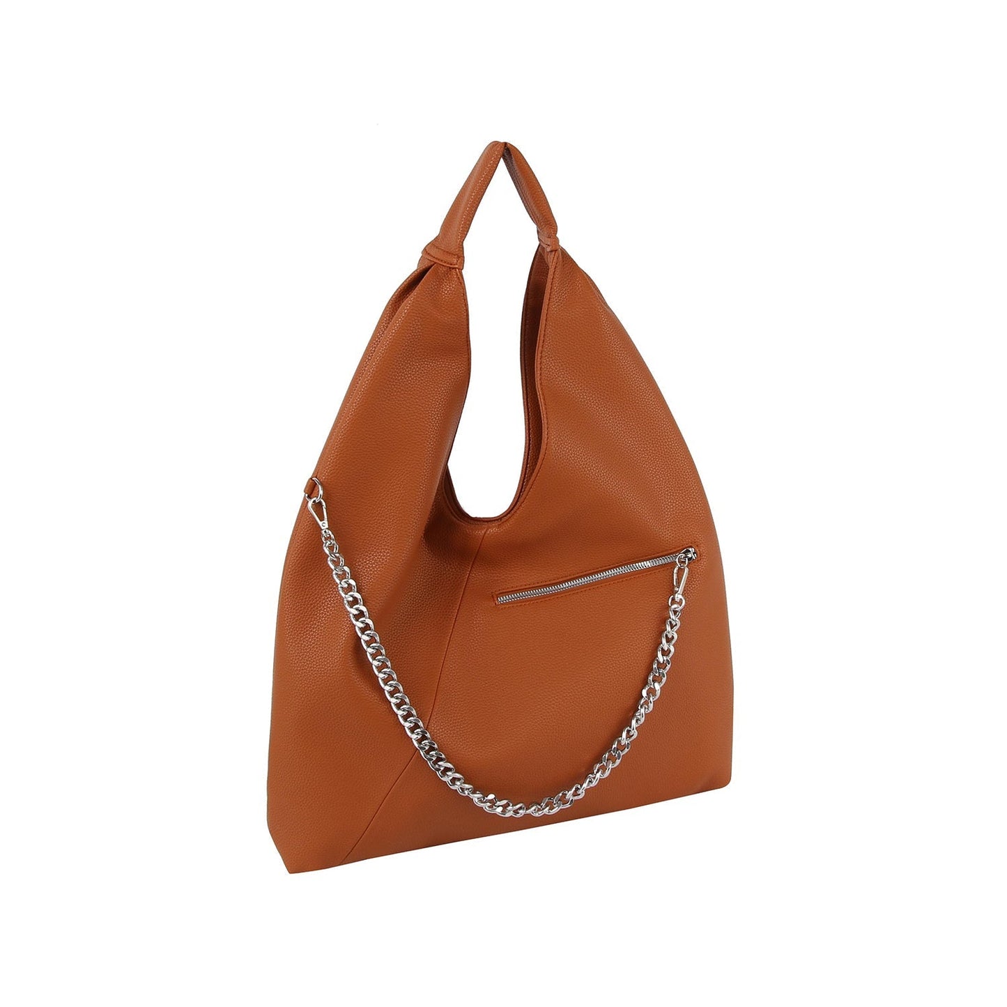 Chain zipper detail hobo by Handbag Factory-7