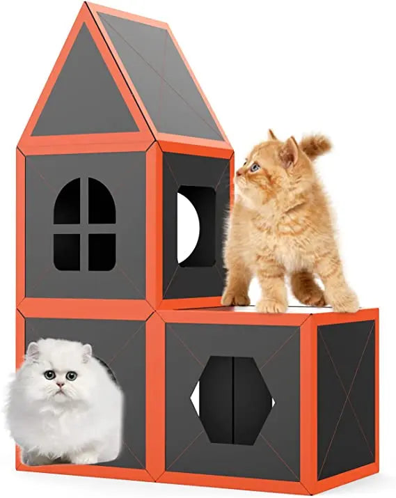 Cardboard Cat House Scratcher Breathable Pet Foldable Cat Toys And House For Cats - Memoriex 