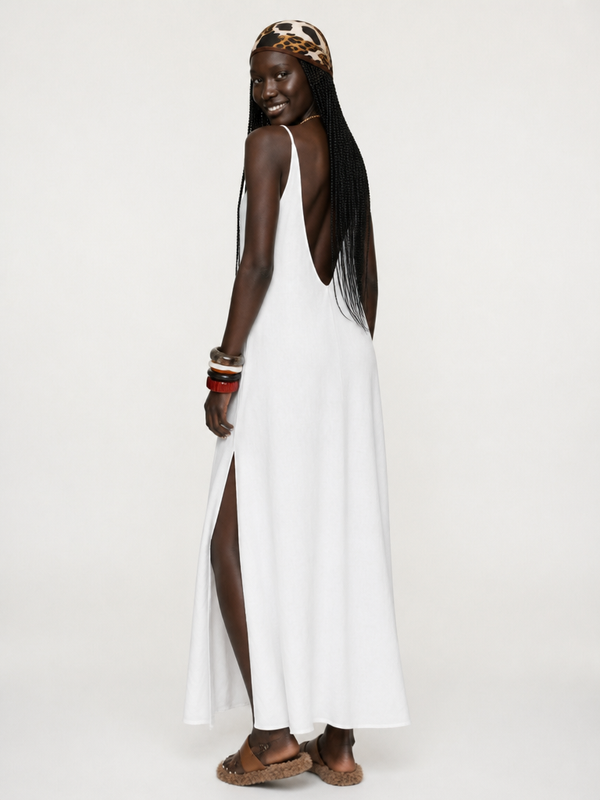 Wanderlust White V-Neck Maxi Dress-0