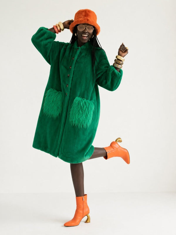Vibrant Oversized Faux Fur Coat-0