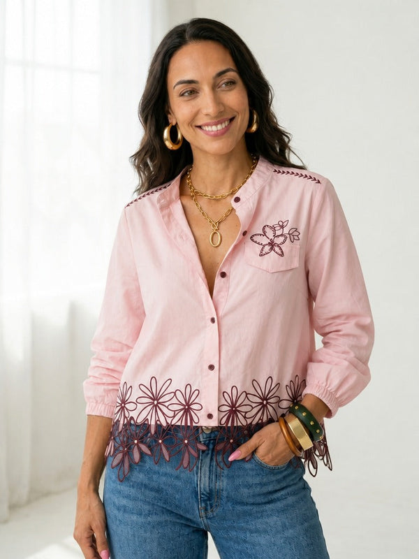 Radiant Embroidered Flower Blouse-0