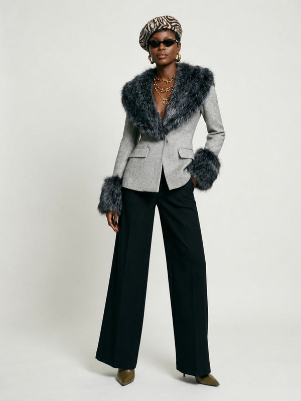 Elegant Faux Fur Woolen Jacket-0