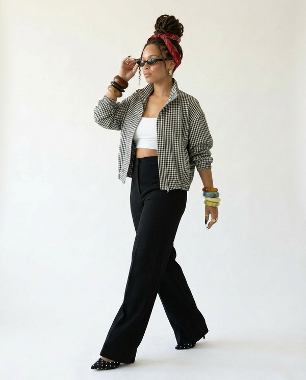 Confident Plaid Bomber Jacket-0