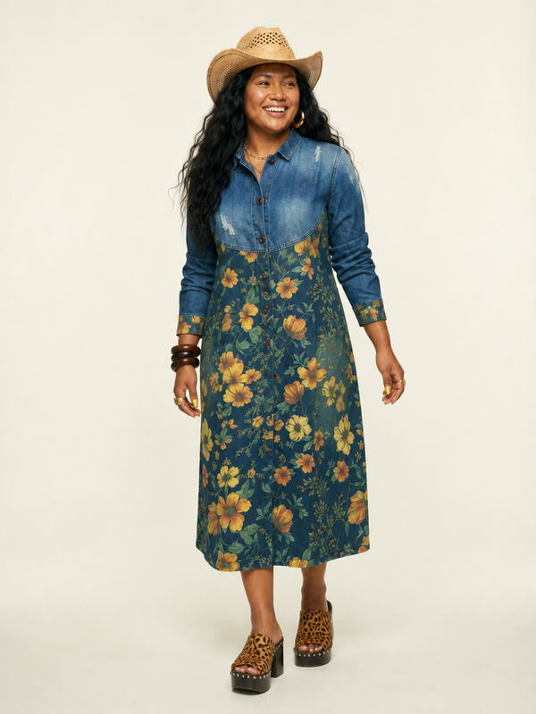 Adventurous Printed Denim Trench Coat-0