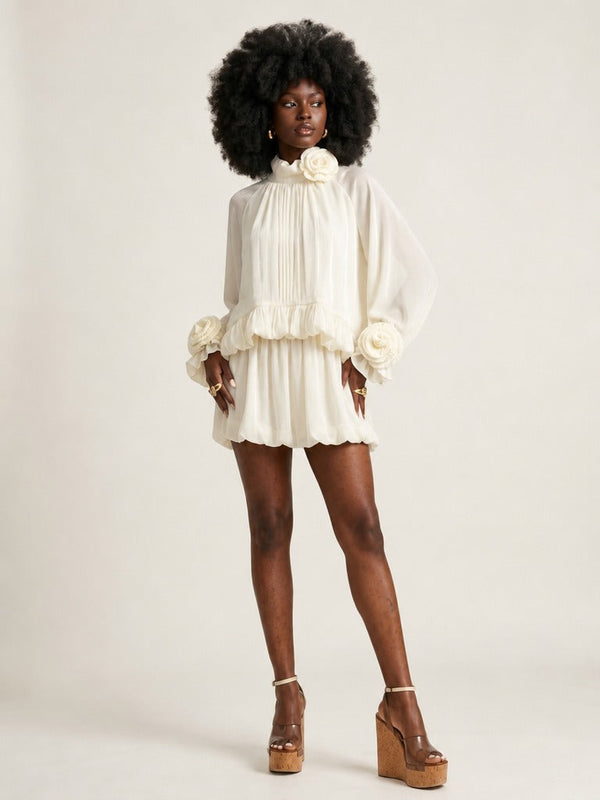Elegant Ruffled Floral Blouse-0